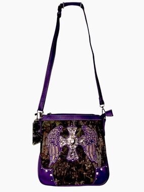 Cowgirl Trendy C&C Purple/ Camo &Bling western-style crossbody bag